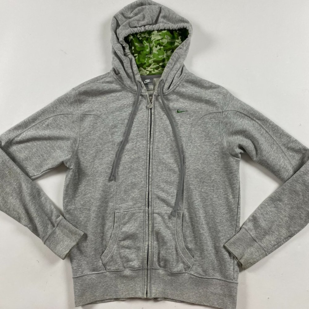 Vintage 2000s Nike Full Zip Hoodie Women's Large Gray Hooded Sweatshirt